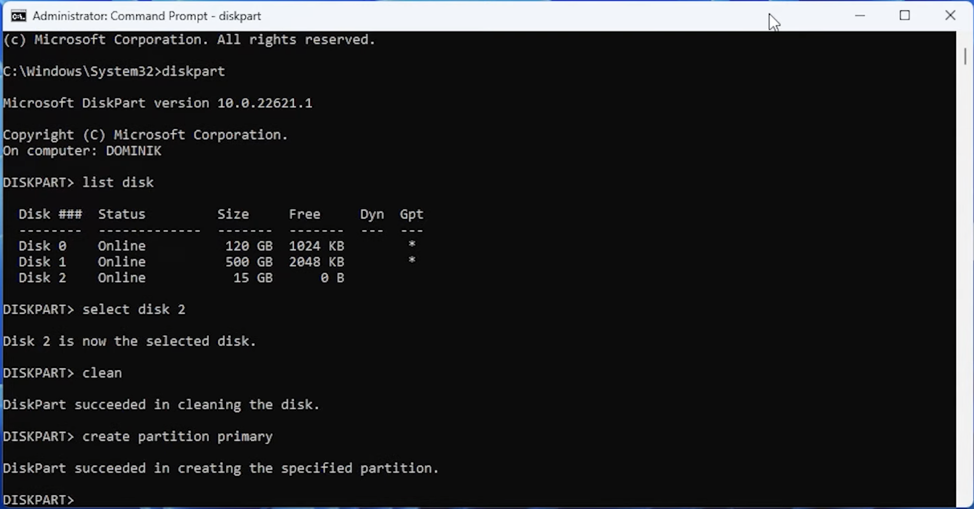 Create a new partition